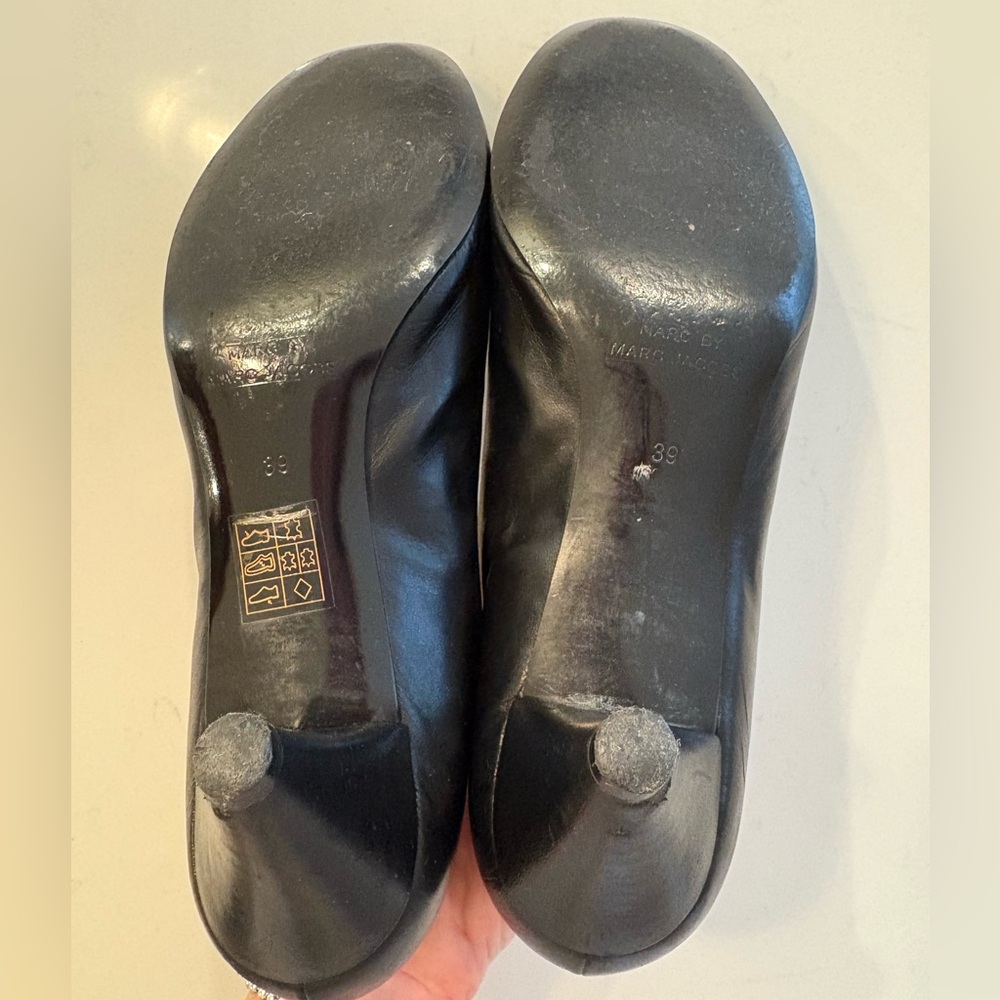 Marc by Marc Jacobs Black Leather Bow Kitten Heels Pumps Size 39 Preppy Vintage - Picture 7 of 7
